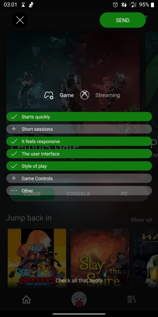 Xbox Cloud Gaming Survey Screen